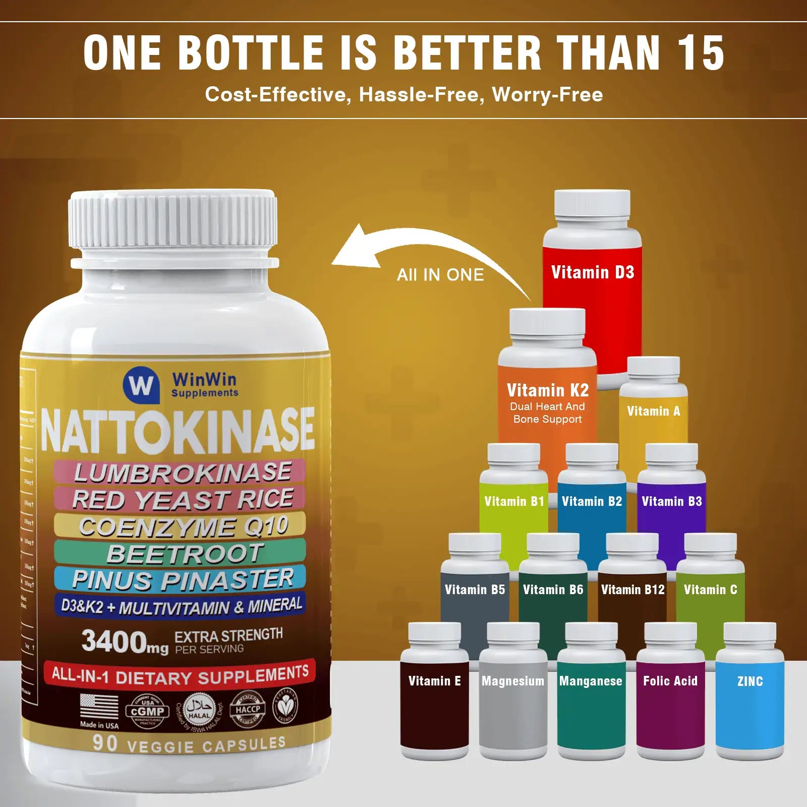 Nattokinase Supplement 4000 Fu Organic Red Yeast Rice Lumbrokinase Cholesterol Lowering Supplements With Coq10 100mg Beetroot Pine Bark Multivitamin & Minerals Vitamin D3 K2,Made In USA