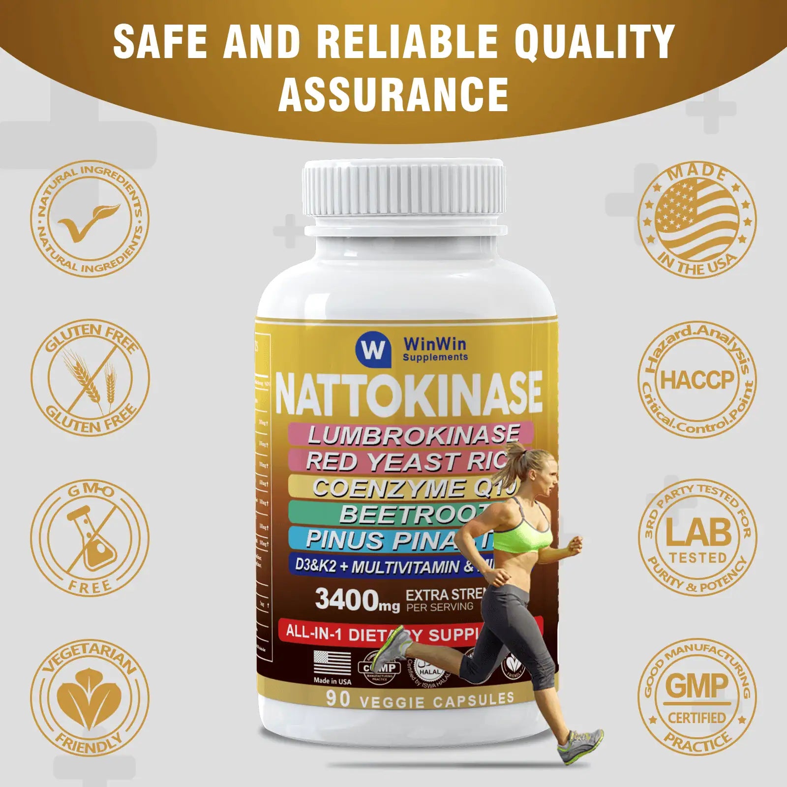 Nattokinase Supplement 4000 Fu Organic Red Yeast Rice Lumbrokinase Cholesterol Lowering Supplements With Coq10 100mg Beetroot Pine Bark Multivitamin & Minerals Vitamin D3 K2,Made In USA