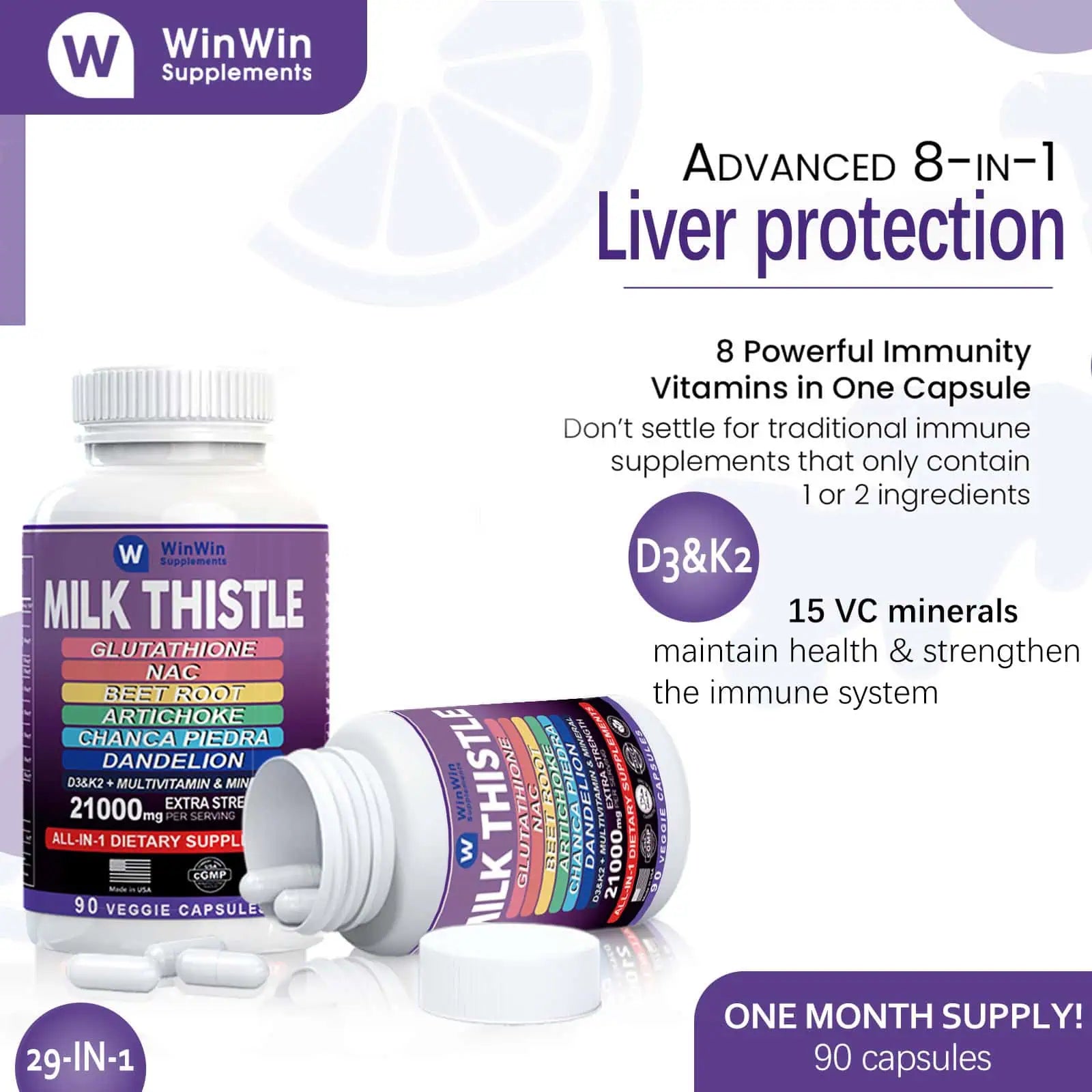 Milk Thistle Supplement 15000mg, Glutathione, NAC, Beet Root, Artichoke, Chanca Piedra, Dandelion with Multivitamins and Minerals D3&K2, 90 Capsules