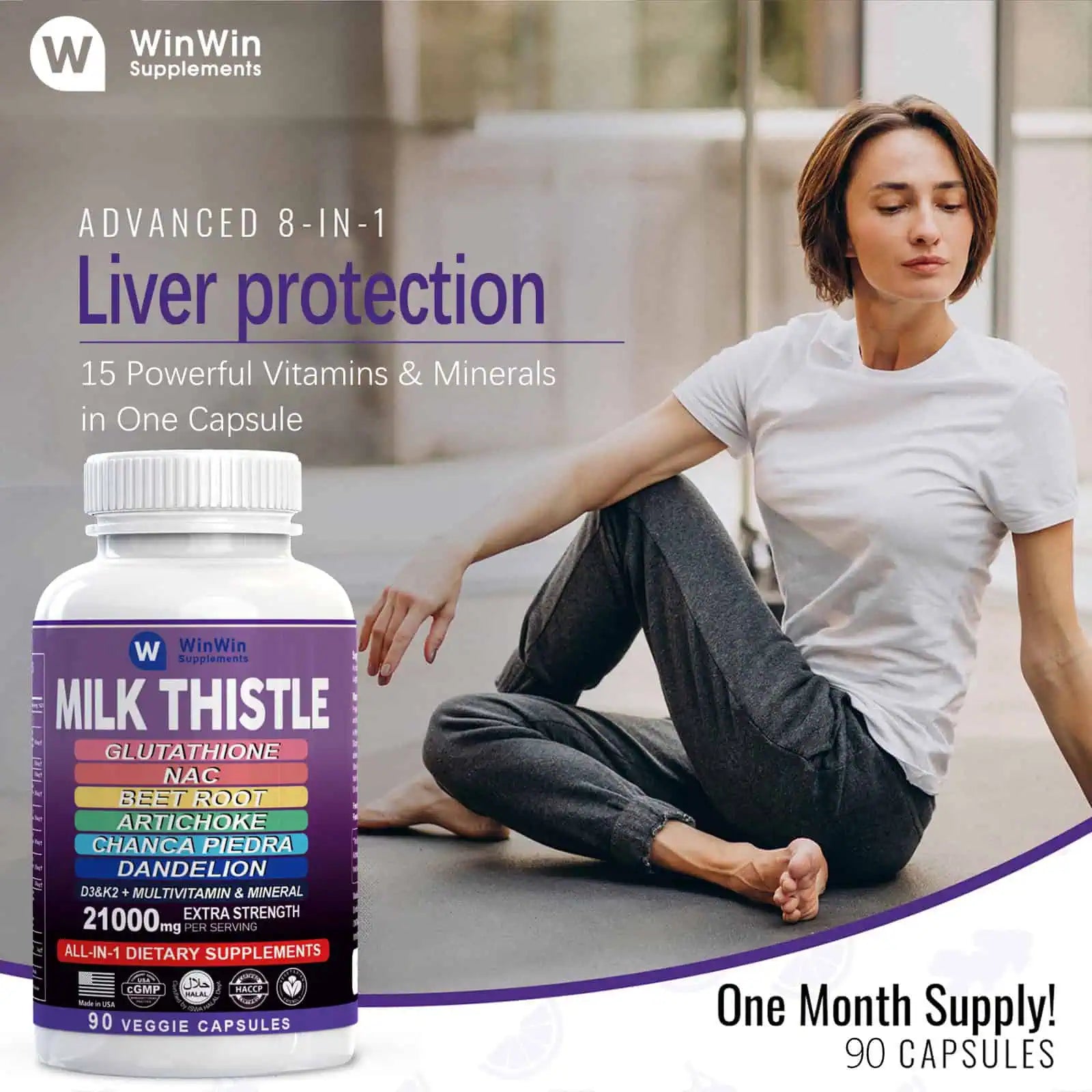 Milk Thistle Supplement 15000mg, Glutathione, NAC, Beet Root, Artichoke, Chanca Piedra, Dandelion with Multivitamins and Minerals D3&K2, 90 Capsules