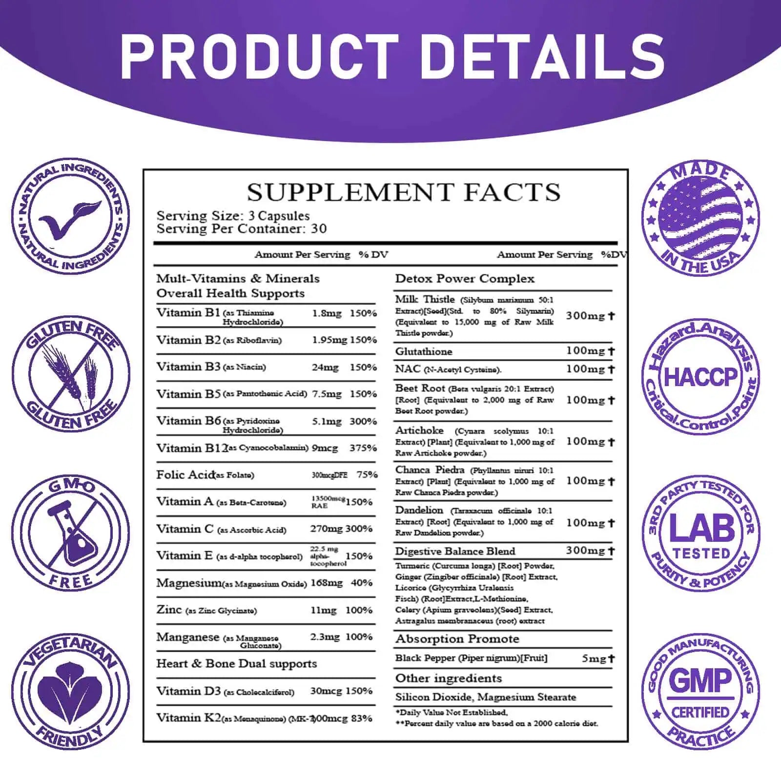 Milk Thistle Supplement 15000mg, Glutathione, NAC, Beet Root, Artichoke, Chanca Piedra, Dandelion with Multivitamins and Minerals D3&K2, 90 Capsules