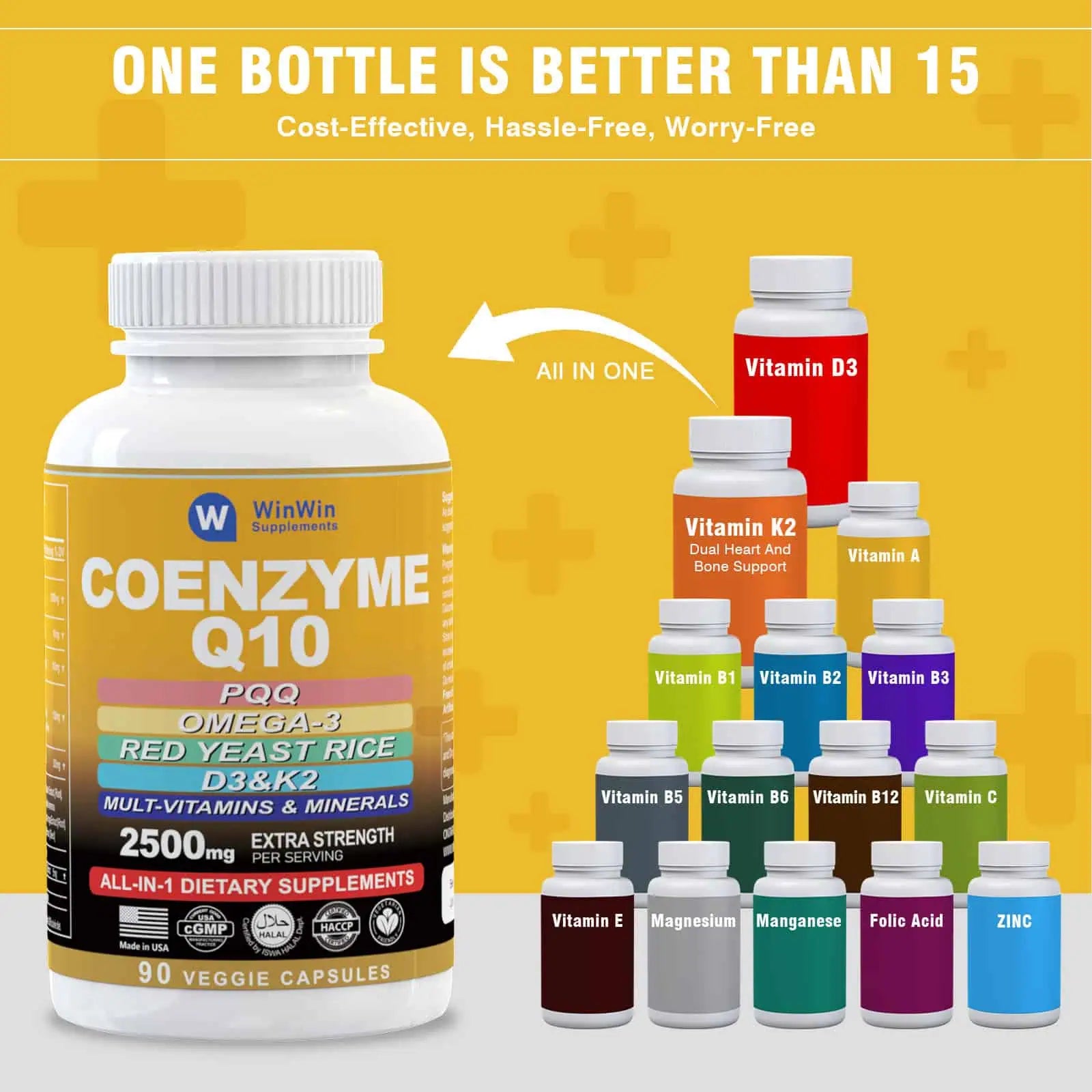 CoQ10 |  Coenzyme 10 Supplement 10000mg, PQQ, Omega 3 Fish Oil, Red Yeast Rice with Multivitamin D3&K2, 90 Capsules